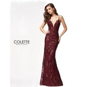 Colette Mon Cheri‎ Mermaid Sequin Gown Size 10 Sexy Prom Pageant Jessica Rabbit